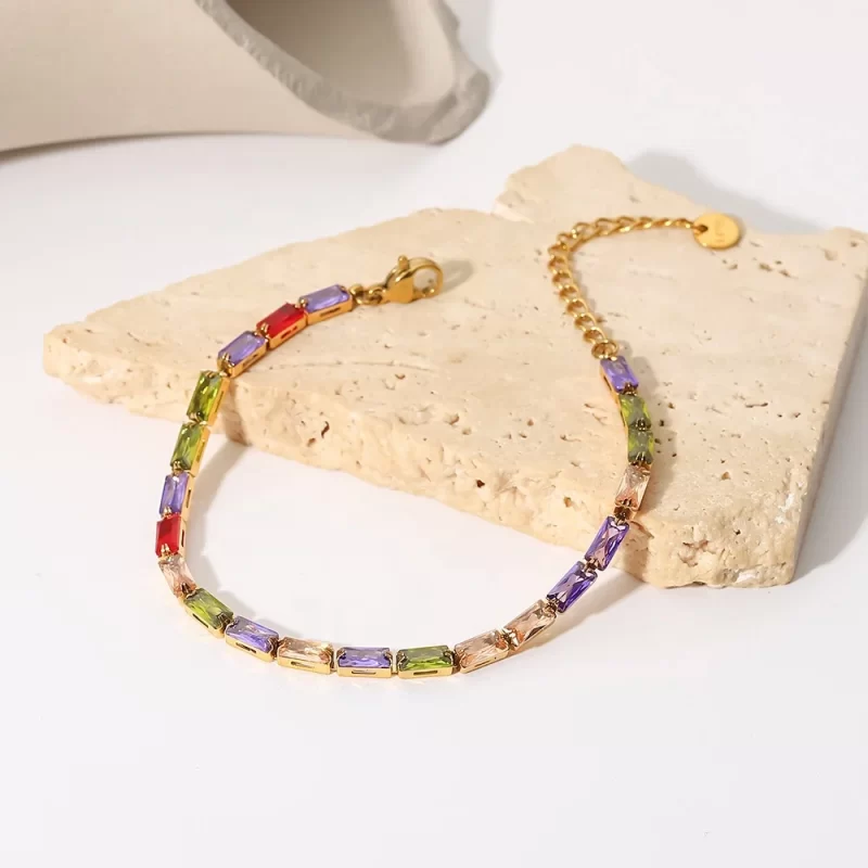18k Gold Plated Mixed Color Cubic Zirconia Stainless Steel Gemstone Bracelets Women Jewelry - Image 4