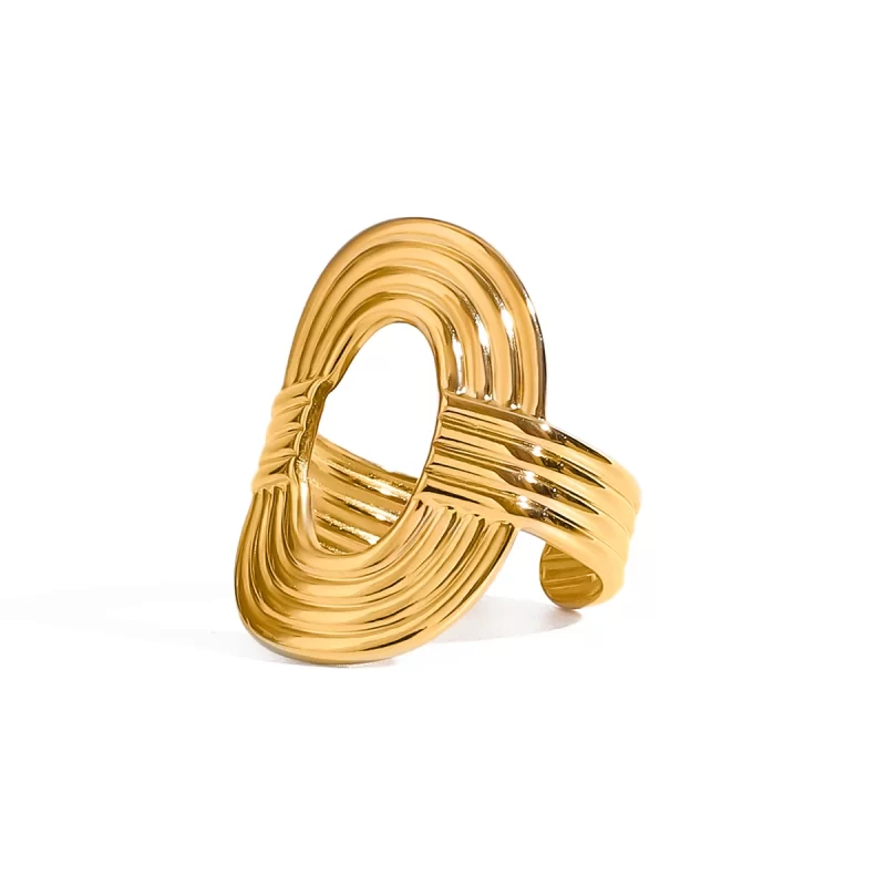 Women's Style 18K Gold Stainless Steel Threaded Round Hollow Open Ring