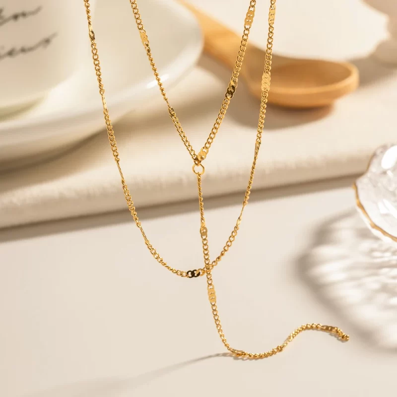 Waterproof Jewelry Simple Chain Necklace Stainless Steel Y Shape Double Layer Chain Necklace for Girls - Image 4