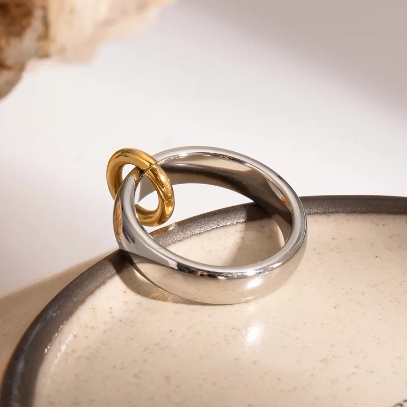 J&D Luxury Chunky Stainless Steel 18K Gold Rings Layered Two Tone Water Drop Zircon Rings - Image 4