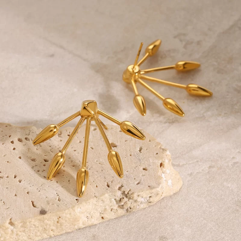 18k Gold Stainless Steel Minimalist Vintage Punk Stud Earrings Geometric Hoop with Arrow and Spike Gothic Fashion Jewelry - Image 5