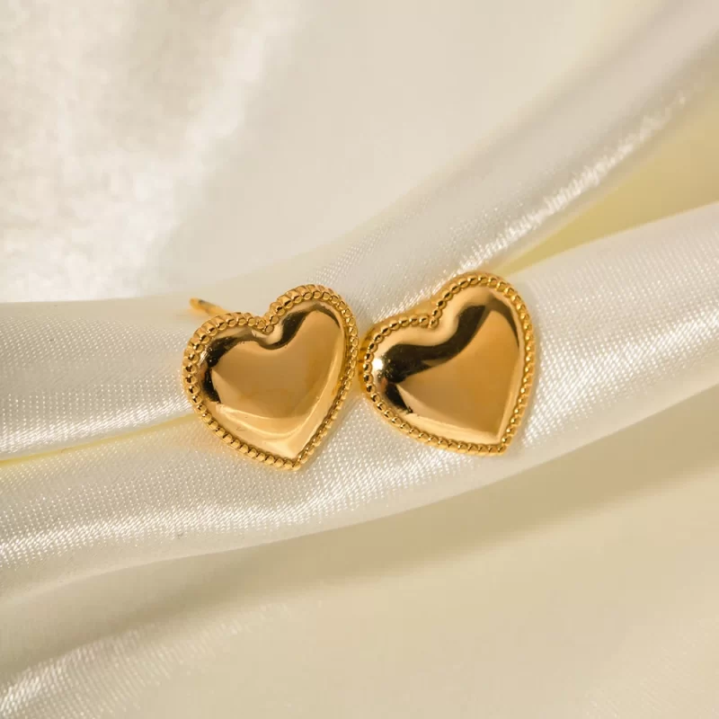 Dainty Jewelry Stainless Steel Heart Earring Gift Minimalist Texture Love Heart Stud Earring - Image 4