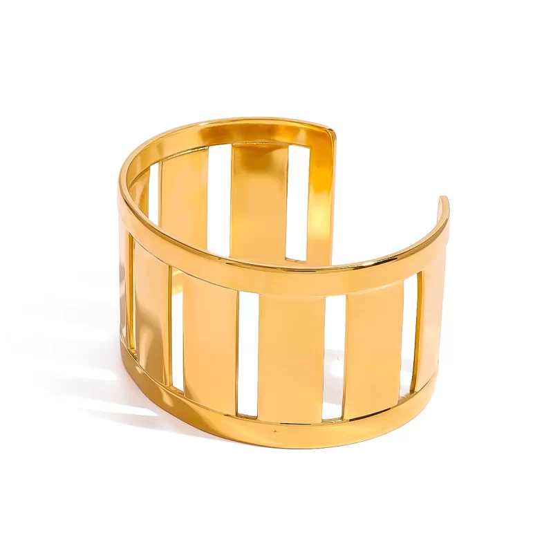Waterproof 18k Gold Plated Stainless Steel Jewelry Party Gift Geometric Chunky Simple Cuff Bracelet