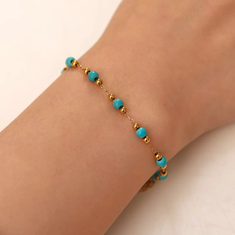 Waterproof 18K Gold Plated Stainless Steel Bracelet Jewelry Set Mulit Turquoise Choker Necklace for Girls - Image 3
