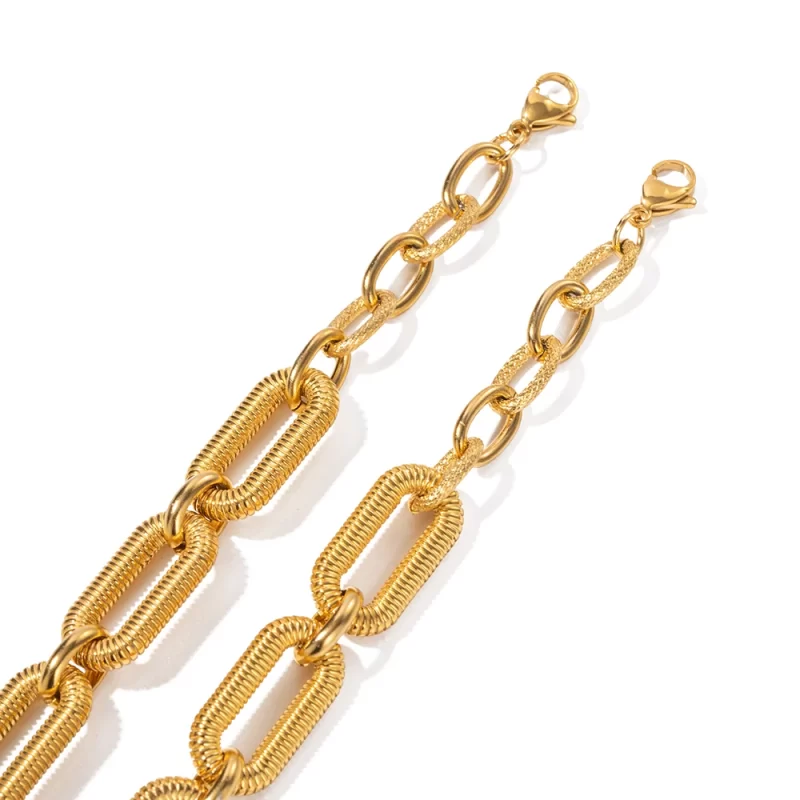 Paper Clip Chain Bracelet 18k PVD Gold Plated Stainless Steel Texture Punk Chain Stitching Bracelet for Women