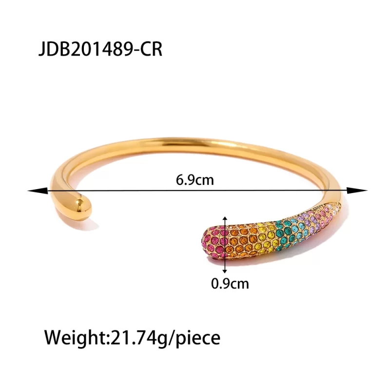 Colorful Zircon Inlaid Stainless Steel 18K Gold-plated Open Bangle Fashion Jewelry Rainbow Bracelet for Women - Image 5
