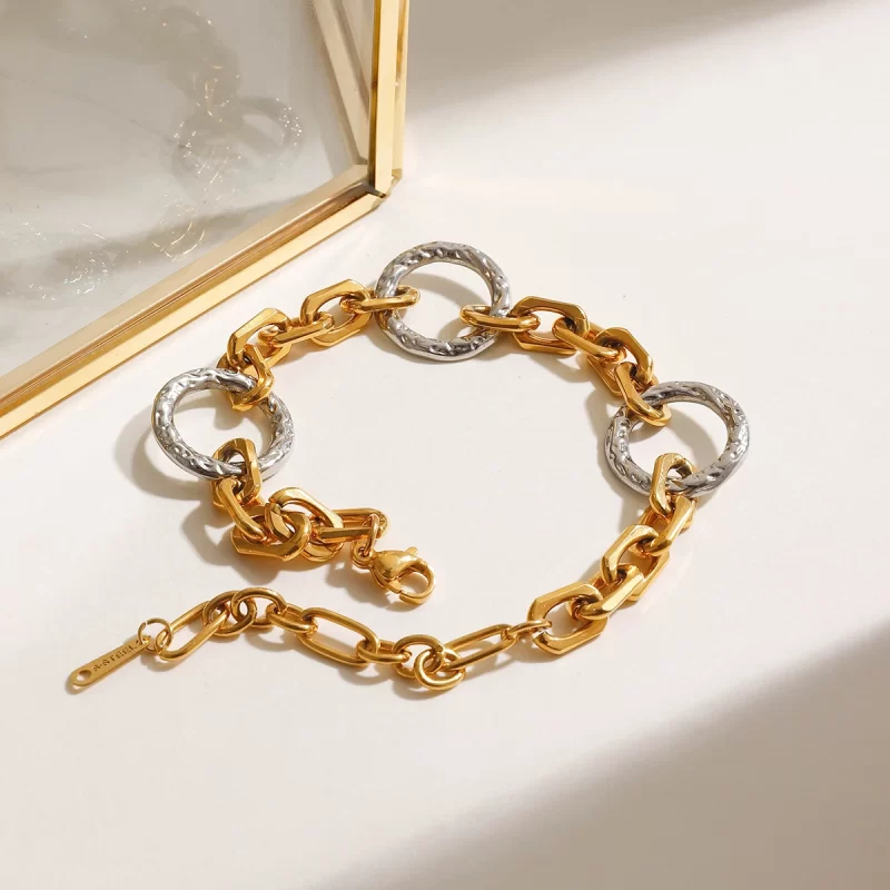J&D Fashion Gold Plated Stainless Steel Color Blocked Bracelet Non-Fading Metal Chain Gold and Silver Colors Jewelry - Image 5