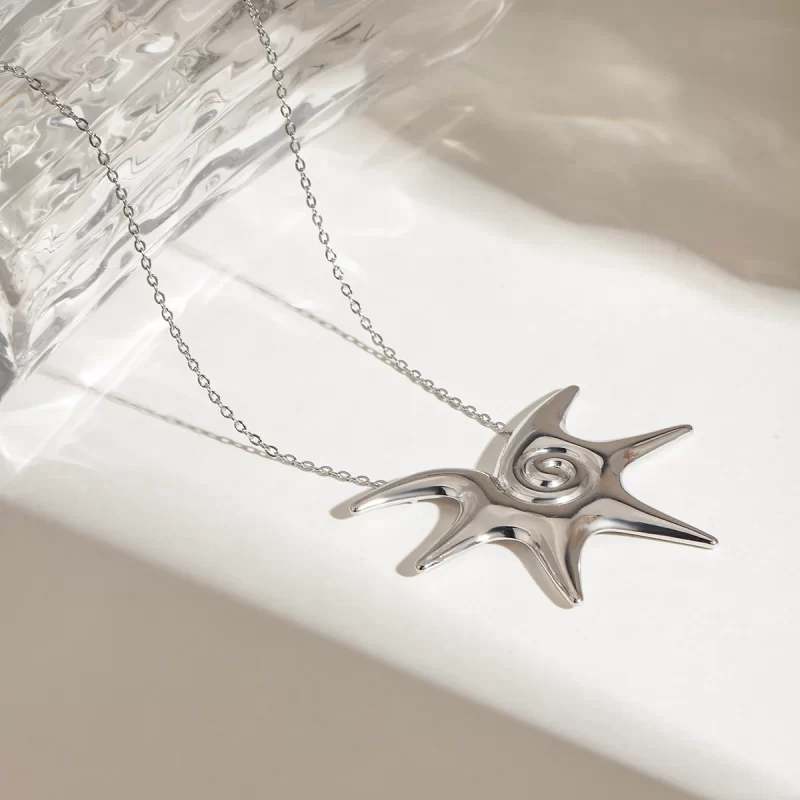 J&D Niche Stainless Steel Starfish Spiral Pendant Necklace Irregular Fine Jewelry with Durable Steel Color - Image 2