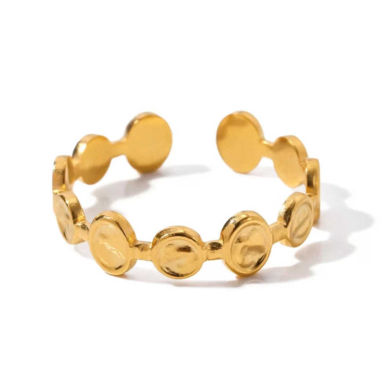 New Trendy Stainless Steel 18K Gold Plated Ring Gift Opening Cut Out Circle Oval Chain Rings for Women