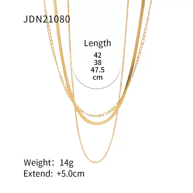 Youthway Stainless Steel three tier necklace Figaro Chain Gold Metal Texture 18 K PVD Plated for Women Summer Bijoux New Gift - Image 6