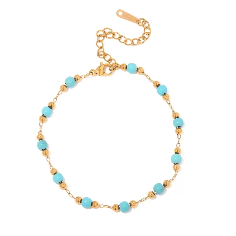 Waterproof 18K Gold Plated Stainless Steel Bracelet Jewelry Set Mulit Turquoise Choker Necklace for Girls