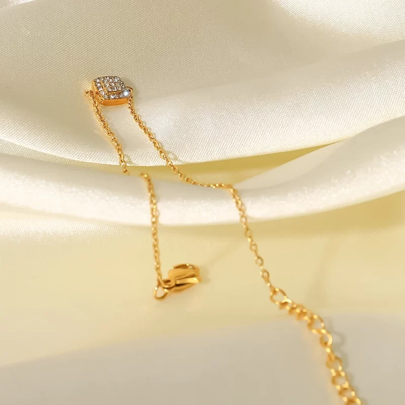 Thin Chain Charm18K Gold Plated Stainless Steel Square Pendant Cubic Zirconia Bracelet Women - Image 5