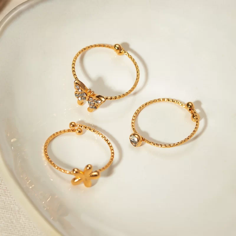 J&D Flower Round Zircon Bow Zircon Ring 18K PVD Gold Plated Stainless Steel Hand Making Waterproof Elegant Design Ring for Women - Image 5