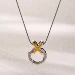 J&D Jewelry Fashion Necklace Two Tone Plated Snake Chain Necklace Stainless Steel Donuts Pendent Necklace