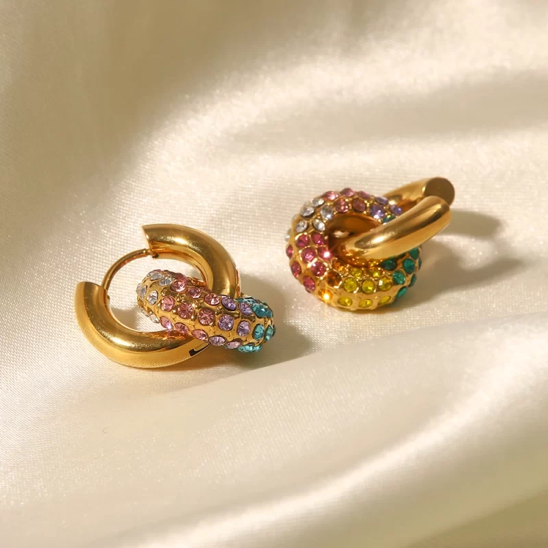 Waterproof 18k Gold Plated Stainless Steel Jewelry Gift Colorful Cubic Zirconia Hoop Earrings for Women - Image 4
