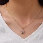 18K Plated Stainless Steel Gift 16mm White Cubic Zirconia Five-petal Flower Pendant Necklace