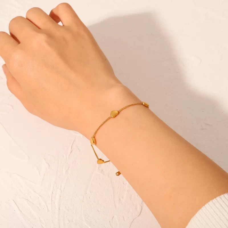 Fine Chain Hearts Charm Bracelet Gift Tarnish Free 18k Gold Plated Simple Jewelry Bracelet for Women - Image 2