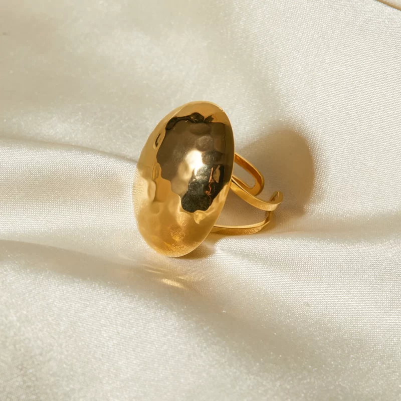 J&D 18K PVD Gold Plated Stainless Steel Malleolar Groove Ellipsoid Rings Fashion Gold Plated Rings for Women - Image 4