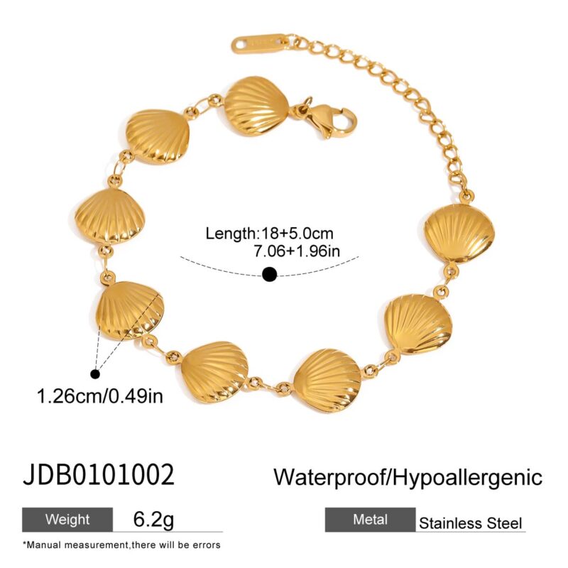 J&D Vacation Style 18K Gold Stainless Steel Ribbed Shell Chain Bracelet - Image 5