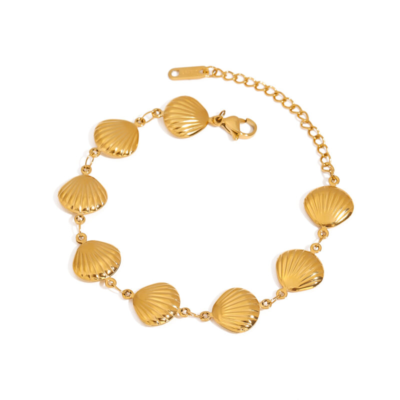 J&D Vacation Style 18K Gold Stainless Steel Ribbed Shell Chain Bracelet