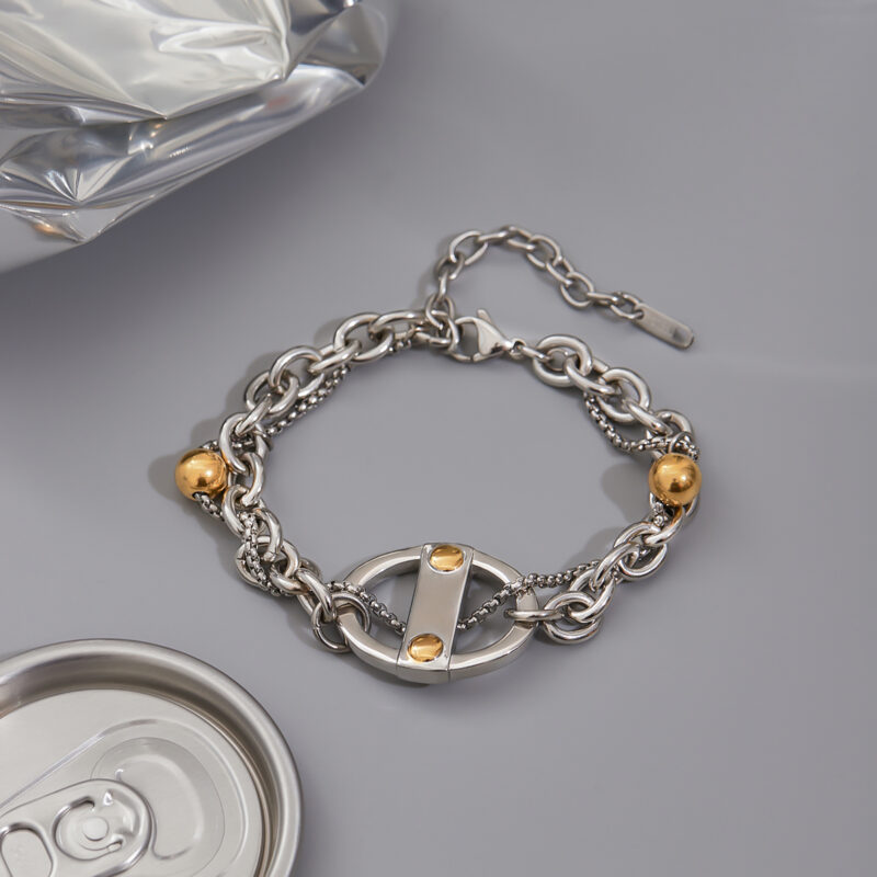 Men's Designer 18K Gold Stainless Steel Two-Tone Smooth Cross & Box Chain Bracelet 19+5CM - Image 6