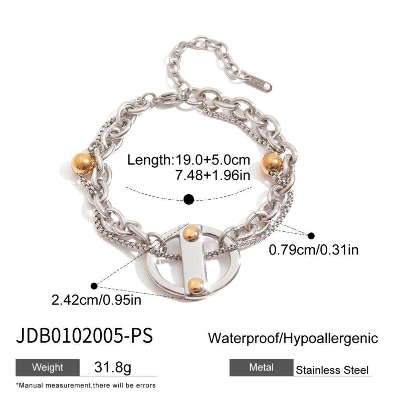 Men's Designer 18K Gold Stainless Steel Two-Tone Smooth Cross & Box Chain Bracelet 19+5CM - Image 9