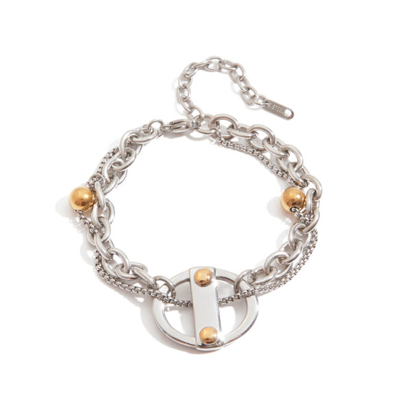 Men's Designer 18K Gold Stainless Steel Two-Tone Smooth Cross & Box Chain Bracelet 19+5CM