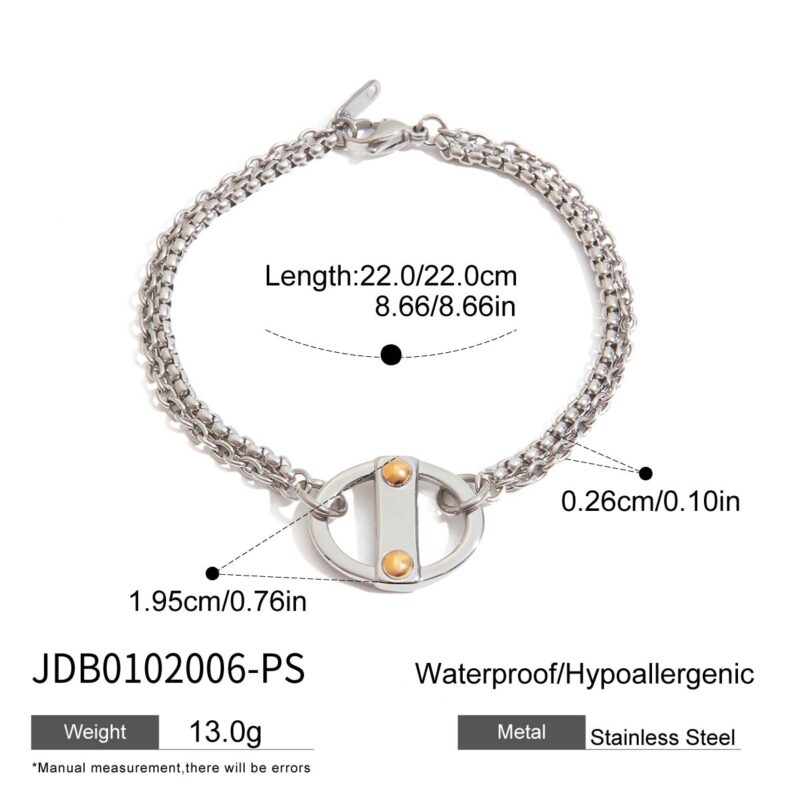 Exclusive Men's Designer 18K Gold Stainless Steel Two-Tone Smooth Cross & Box Chain Stackable Bracelet - Image 5
