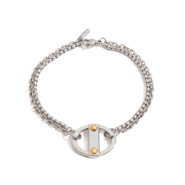 Exclusive Men's Designer 18K Gold Stainless Steel Two-Tone Smooth Cross & Box Chain Stackable Bracelet