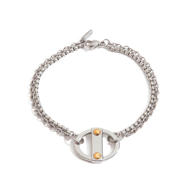 Exclusive Men's Designer 18K Gold Stainless Steel Two-Tone Smooth Cross & Box Chain Stackable Bracelet