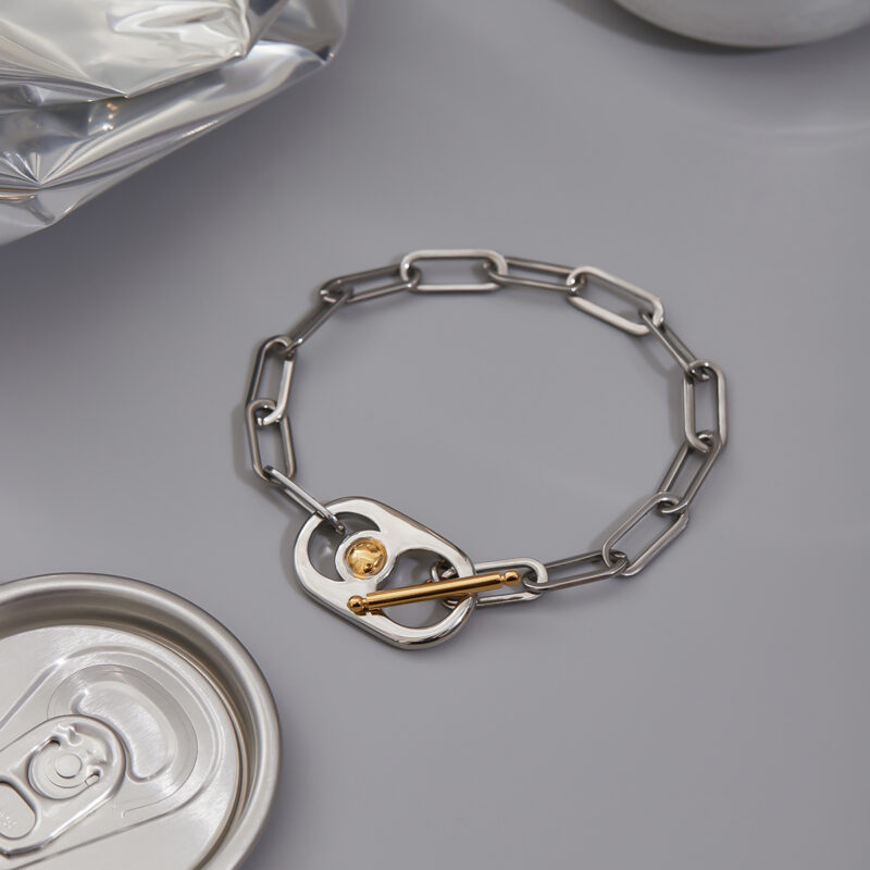 Men's Designer 18K Gold Stainless Steel Two-Tone Can-Inspired Paperclip Chain OT Clasp Bracelet - Image 3