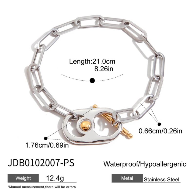 Men's Designer 18K Gold Stainless Steel Two-Tone Can-Inspired Paperclip Chain OT Clasp Bracelet - Image 5
