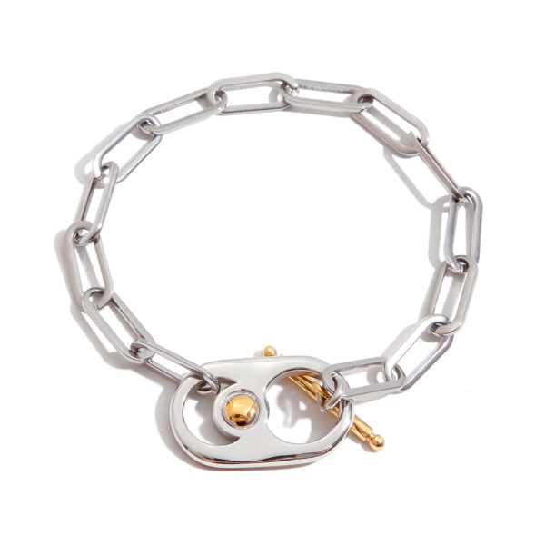 Men's Designer 18K Gold Stainless Steel Two-Tone Can-Inspired Paperclip Chain OT Clasp Bracelet