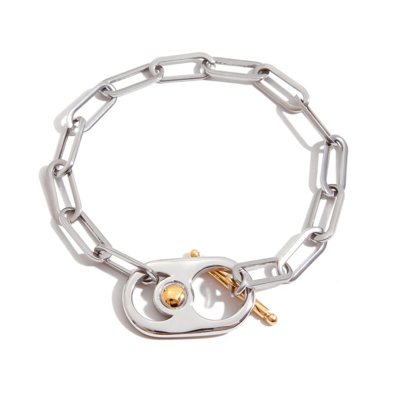 Men's Designer 18K Gold Stainless Steel Two-Tone Can-Inspired Paperclip Chain OT Clasp Bracelet