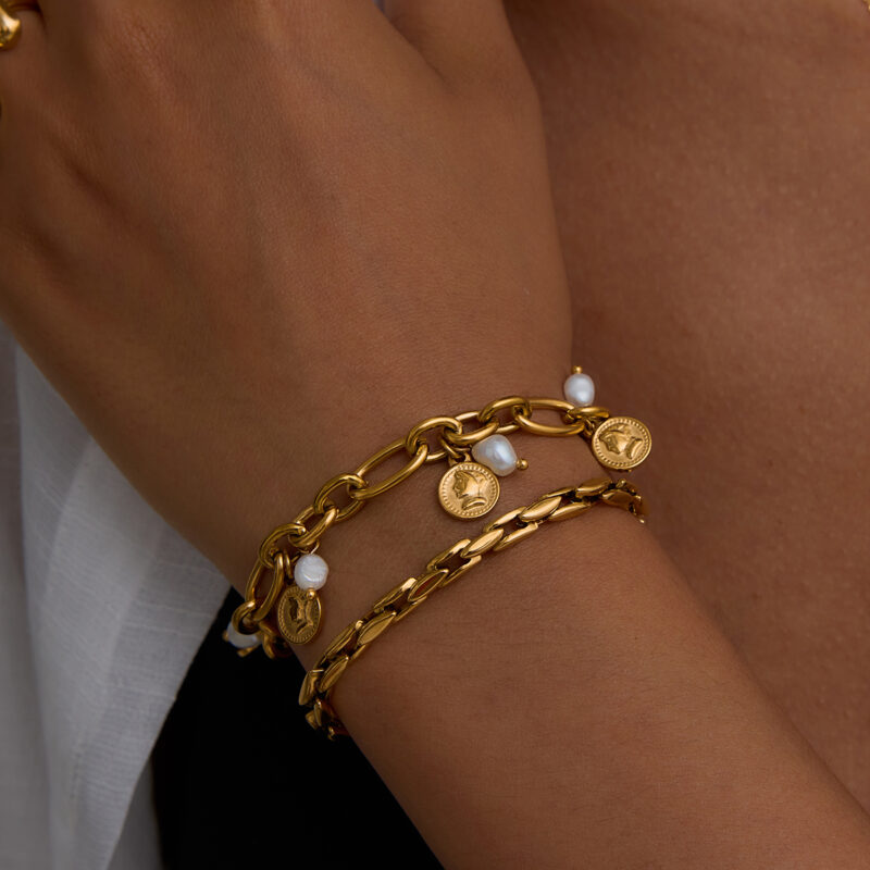 J&D Waterproof Tarnish Free 18K Gold Stainless Steel Hypoallergenic Classic Watch Chain Bracelet - Image 4