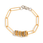 J&D Modern Minimalist Two-Tone Bracelet 18K Gold Stainless Steel Button Paperclip Chain Stackable Jewelry Gift