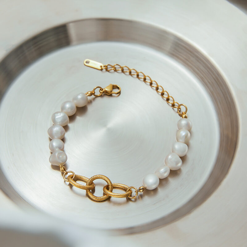 J&D Elegant Graceful 18K Gold and Stainless Steel Freshwater Pearl Thread Ring Bracelets - Image 6