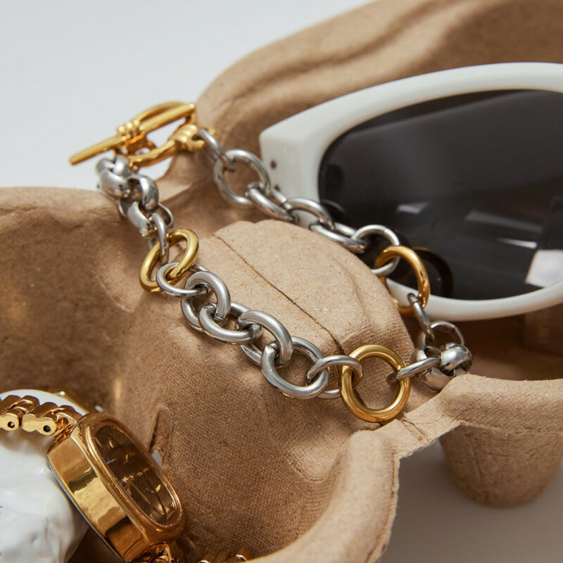 18K Gold Stainless Steel Circle Chain Bracelet - Two-Tone Gold & Silver OT Clasp, Minimalist Jewelry 20cm - Image 4