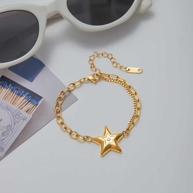 18K Gold Stainless Steel White Zirconia Star Bracelet - Trendy Jewelry - Image 3