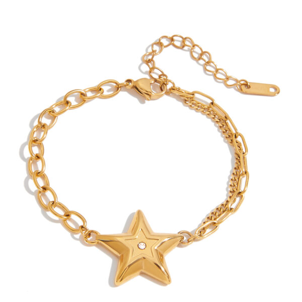 18K Gold Stainless Steel White Zirconia Star Bracelet - Trendy Jewelry