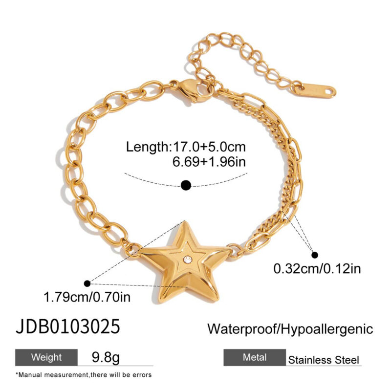 18K Gold Stainless Steel White Zirconia Star Bracelet - Trendy Jewelry - Image 6
