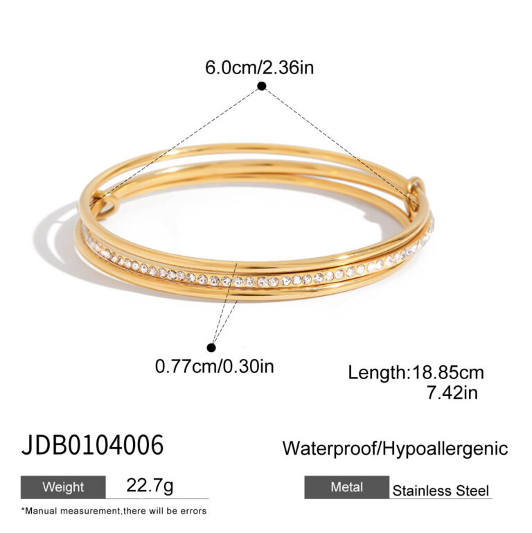 Classic 18K Gold Stainless Steel Zirconia Bangle - Multi-Layer Minimalist Wide Cuff Bracelet with White Zircon for Women - Image 8