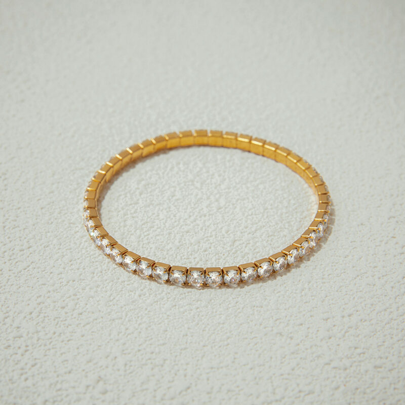 J&D 18K Gold Plate Stainless Steel Bangle Wrist Jewelry Fashionable Luxury Elegant Rhinestone Bracelet - Image 2