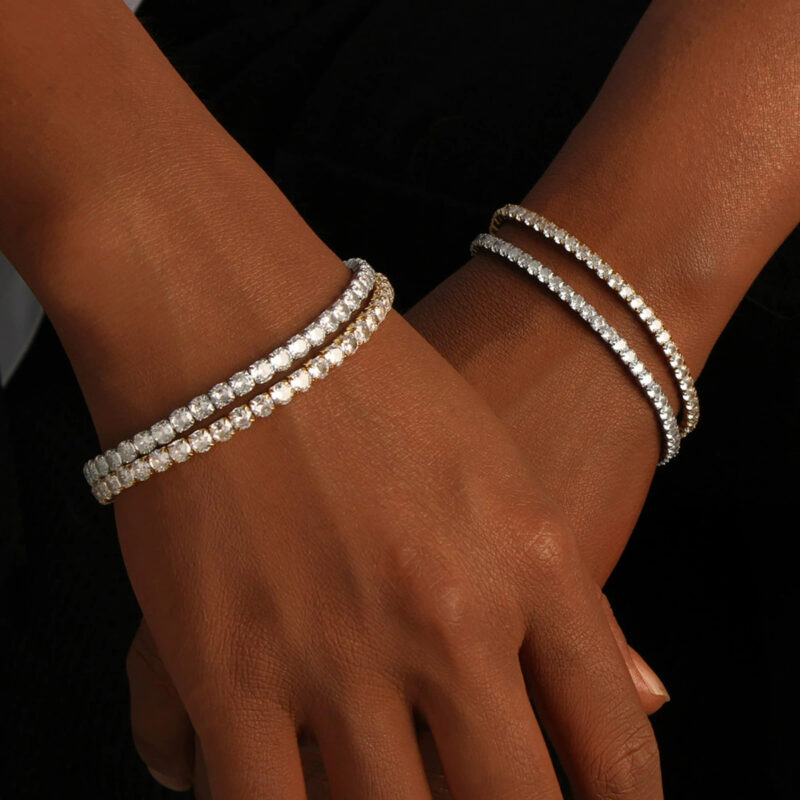 J&D 18K Gold Plate Stainless Steel Bangle Wrist Jewelry Fashionable Luxury Elegant Rhinestone Bracelet - Image 4