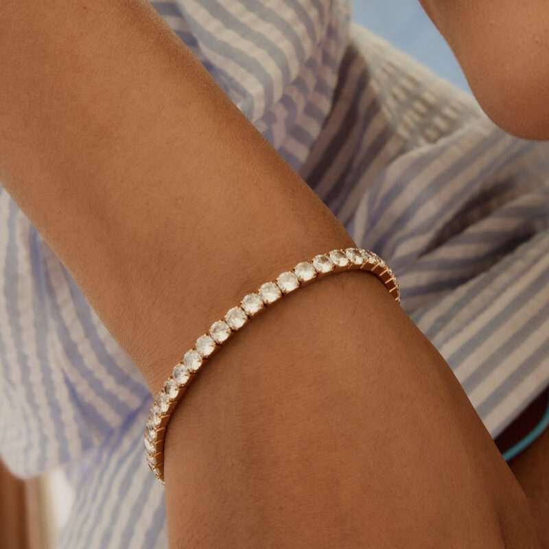 J&D 18K Gold Plate Stainless Steel Bangle Wrist Jewelry Fashionable Luxury Elegant Rhinestone Bracelet - Image 3