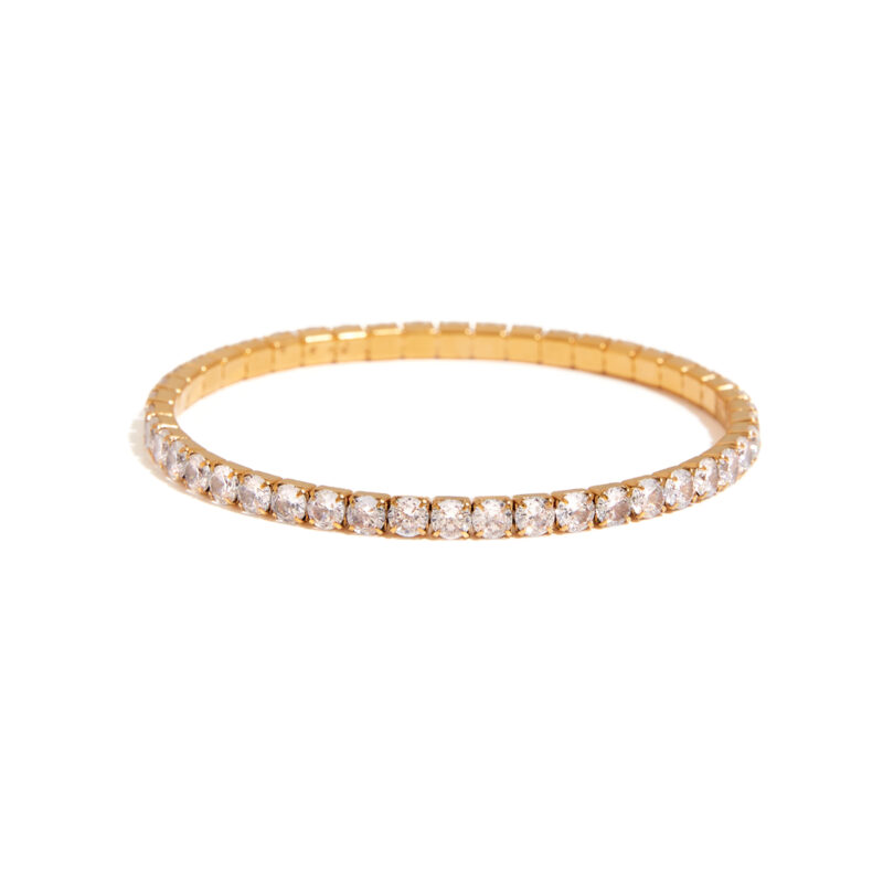 J&D 18K Gold Plate Stainless Steel Bangle Wrist Jewelry Fashionable Luxury Elegant Rhinestone Bracelet