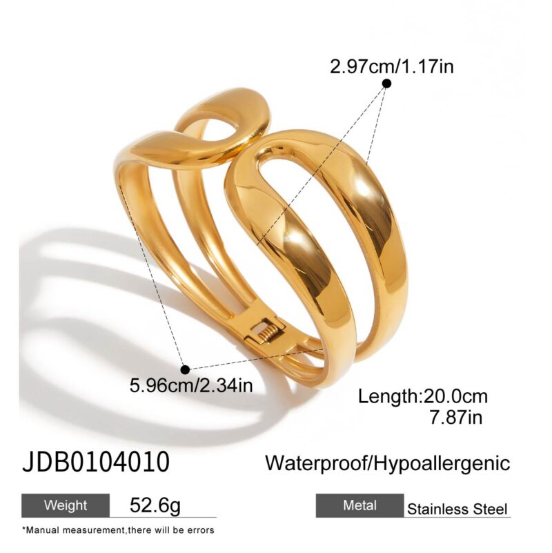 J&D Classic Stainless Steel Gold Plated Hollow Bracelet Sustainable Everyday Luxury Timeless Geometric Stackable Rings Jewelry - Image 5