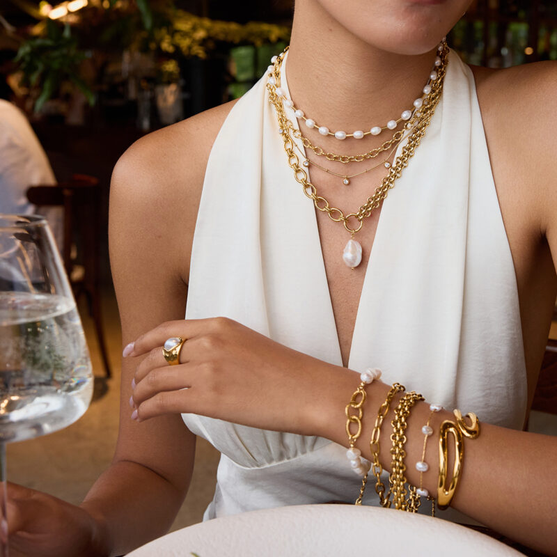 J&D Elegant Graceful 18K Gold and Stainless Steel Freshwater Pearl Thread Ring Bracelets - Image 2