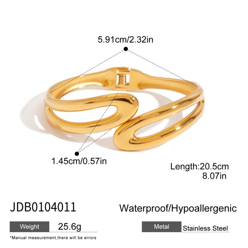 Classic 18K Gold Stainless Steel Double Layer Hollow Spring Open Bangle Bracelet for Women - Image 5
