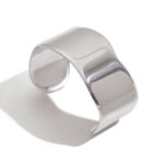 J&D High Polished Mirror Pure Smooth Surface Stainless Steel Wave Edge Cuff Silver Bangle